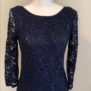 Navy lace dress with sequins sz 4 worn once!